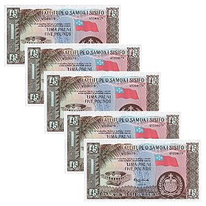 Samoa Ocidental - 5 Cédulas de 5 Pounds 2020 - P-15aCs - Reimpressa - FE