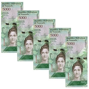 Venezuela - 5 Cédulas de 5.000 Bolivares Soberanos 2017 - P-97a - FE