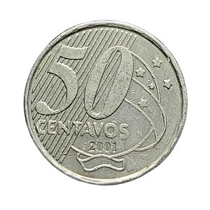 Moeda de 50 Centavos 2001 - Cuproniquel - RARA - V-547 - Circulada