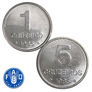 FAO - Moedas de 1 e 5 Cruzeiros 1985 - FAO - V-348/354 - Flor de Cunho