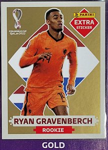 Extra Rookie - Ryan Gravenberch Ouro (Gold) - Holanda - Original Panini - Copa do Mundo do Qatar 2022