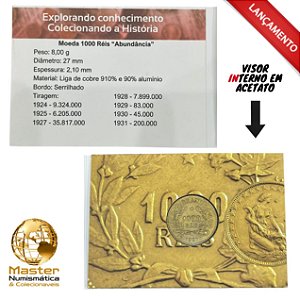 Cartela com visor contendo a Moeda de 1000 Réis Fortuna 1924/1928 - Br.Al - Circulada