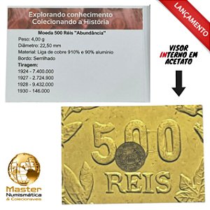 Cartela com visor contendo a Moeda de 500 Réis Fortuna 1924/1928 - Br.Al - Circulada