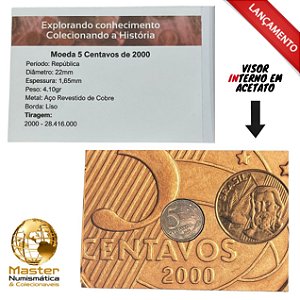Cartela com visor contendo a moeda de 5 Centavos 2000 - V-466 - Circulada