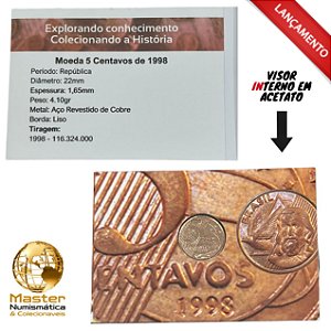 Cartela com visor contendo a moeda de 5 Centavos 1998 - V-464 - Circulada