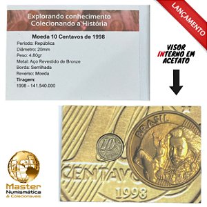 Cartela com visor contendo a moeda de 10 Centavos 1998 - V-491 - Circulada