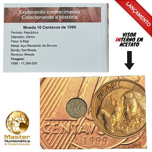 Cartela com visor contendo a moeda de 10 Centavos 1999 - V-492 - Circulada