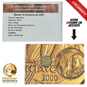 Cartela com visor contendo a moeda de 10 Centavos 2000 - V-493 - Circulada