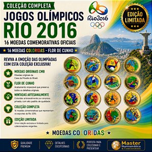 Coloridas - Conjunto com todas as 16 Moedas das Olimpiadas Coloridas - Flor de Cunho