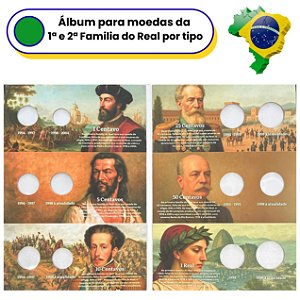 Álbum acetato Vazio para as Moedas da 1º e 2ª Familia do Real por Tipo - 1994/2024 - Capa Brasilia