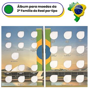 Álbum Vazio para as Moedas da 2ª Familia do Real por Tipo - 1998/2024 - Capa Banco Central