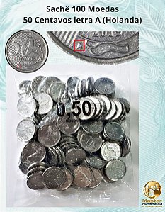 Sachê com 100 moedas de 50 Centavos 2019 - Letra A - V-564a - Flor de Cunho