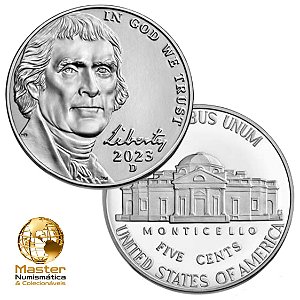 Estados Unidos - Moeda de Five Cents 2023 D - Jefferson Nickel - Flor de Cunho