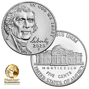 Estados Unidos - Moeda de Five Cents 2023 P - Jefferson Nickel - Flor de Cunho
