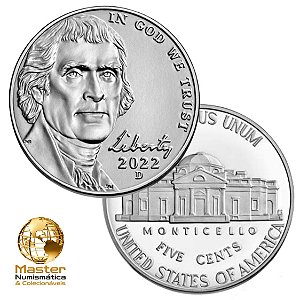 Estados Unidos - Moeda de Five Cents 2022 D - Jefferson Nickel - Flor de Cunho