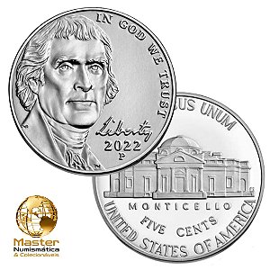 Estados Unidos - Moeda de Five Cents 2022 P - Jefferson Nickel - Flor de Cunho