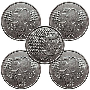 04 Moedas de 50 Centavos 1995 - V-453 - Circuladas - Aço Inoxidavel - 23.0mm - 3.92g