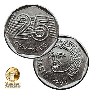 Moeda de 25 Centavos 1994 - V-450 - Circulada - Aço Inoxidavel - 23.5mm - 4,78g