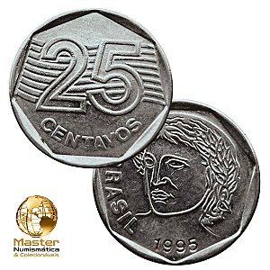 Moeda de 25 Centavos 1995 - V-451 - Circulada - Aço Inoxidavel - 23.5mm - 4,78g