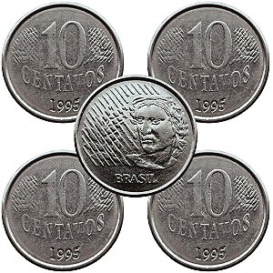 04 Moedas de 10 Centavos 1995 - V-447 - Circuladas - Aço Inoxidavel - 22.0mm - 3.59g