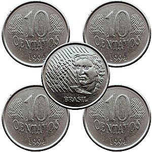 04 Moedas de 10 Centavos 1994 - V-446 - Circuladas - Aço Inoxidavel - 22.0mm - 3.59g