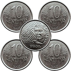 04 Moedas de 10 Centavos 1996 - V-448 - Circuladas - Aço Inoxidavel - 22.0mm - 3.59g