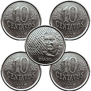 04 Moedas de 10 Centavos 1997 - V-449 - Circuladas - Aço Inoxidavel - 22.0mm - 3.59g