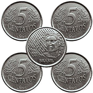 04 Moedas de 5 Centavos 1994 - V-442 - Circuladas - Aço Inoxidavel - 21.0mm - 3.27g