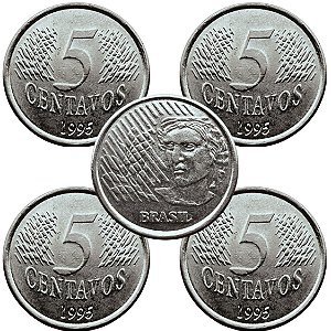 04 Moedas de 5 Centavos 1995 - V-443 - Circuladas - Aço Inoxidavel - 21.0mm - 3.27g