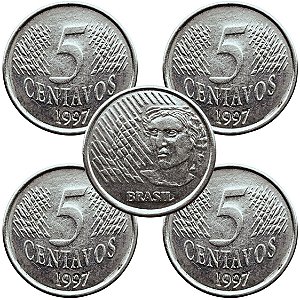 04 Moedas de 5 Centavos 1997 - V-445 - Circuladas - Aço Inoxidavel - 21.0mm - 3.27g