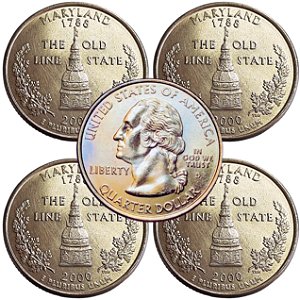 Estados Unidos - 04 Moedas de Quarter Dollars 2000 Maryland - D - Flor de Cunho