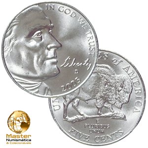 Estados Unidos - Moeda de Five Cents 2005 D - Bisão - Jefferson Nickel - Flor de Cunho