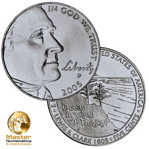 Estados Unidos - Moeda de Five Cents 2005 D - Oceano - Jefferson Nickel - Flor de Cunho