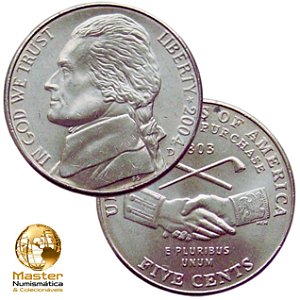 Estados Unidos - Moeda de Five Cents 2004 P - Louisiana - Jefferson Nickel - Flor de Cunho