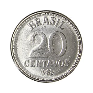 Moeda de 20 Centavos 1988 - V-391 - Aço Inox - RARA - Flor de Cunho