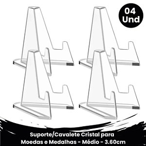 04 Suportes/Cavalete para Moedas e Medalhas - Cristal - Médio / 3.60cm