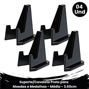04 Suportes/Cavalete para Moedas e Medalhas - Preto - Médio / 3.60cm