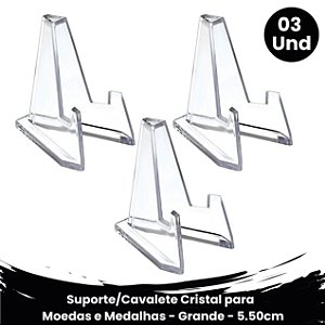 Promoção - 03 Suportes/Cavalete para Moedas e Medalhas - Cristal - Grande / 5.50cm