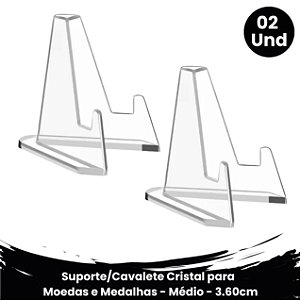 02 Suportes/Cavalete para Moedas e Medalhas - Cristal - Médio / 3.60cm