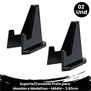 02 Suportes/Cavalete para Moedas e Medalhas - Preto - Médio / 3.60cm