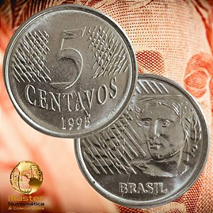 Moeda de 5 Centavos 1995 - V-443 - Flor de Cunho - Aço Inox - 21.0mm - 3.27g