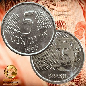 Moeda de 5 Centavos 1997 - V-445 - Flor de Cunho - Aço Inox - 21.0mm - 3.27g