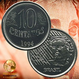 Moeda de 10 Centavos 1994 - V-446 - Flor de Cunho - Aço Inox - 22.0mm - 3.59g