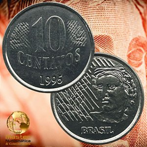 Moeda de 10 Centavos 1995 - V-447 - Flor de Cunho - Aço Inox - 22.0mm - 3.59g
