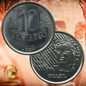 Moeda de 10 Centavos 1996 - V-448 - Flor de Cunho - Aço Inox - 22.0mm - 3.59g