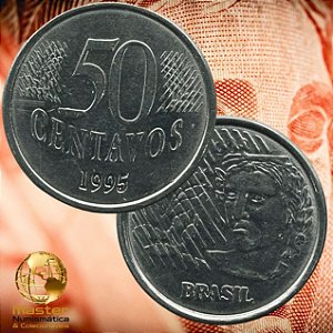 Moeda de 50 Centavos 1995 - V-453 - Rarissima - Flor de Cunho - Aço Inox - 23.0mm - 3.92g