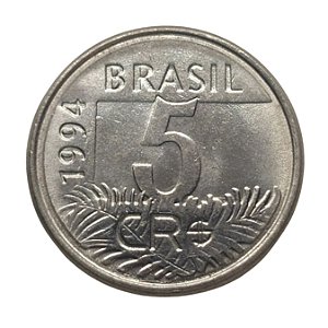 Moeda de 5 Cruzeiros Reais 1994 Arara - V-431 - Rara - Circulada