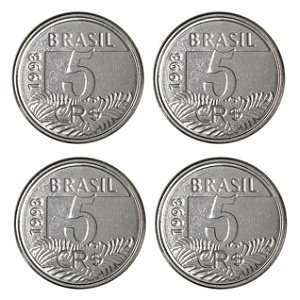 Promoção - 04 Moedas de 5 Cruzeiros Reais 1993 Arara - V-430 - Circuladas
