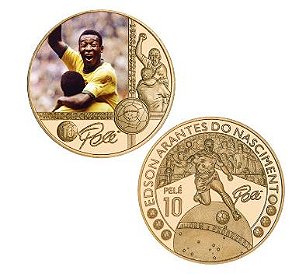 Moeda Pelé Dourada / Colorida de uma Comemoração em Jogo do Brasil - World Cup