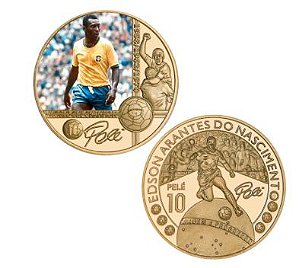 Moeda Pelé Dourada / Colorida de uma atuação pela Seleção do Brasil Versão 2 - World Cup